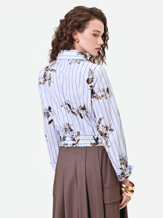 Camicia cropped a righe e fiori