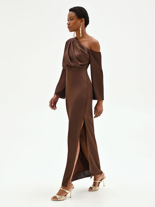 Chocolate One-Shoulder Gown