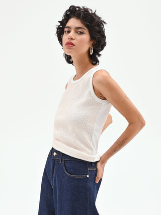 Cream tank top with all-over sequins
