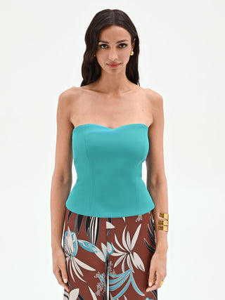 Top bustier turquoise à décolleté cœur