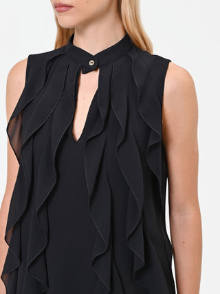 Top nero in georgette con rouches
