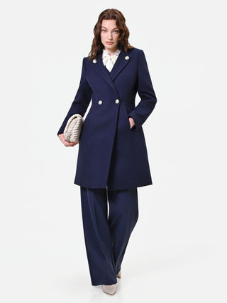 Cappotto blu navy doppiopetto con bottoni decorati