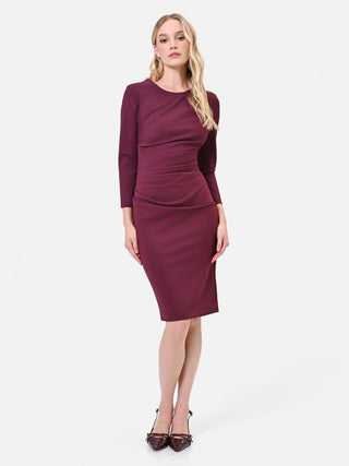 Bordeaux Sheath Dress with Asymmetrical Draping
