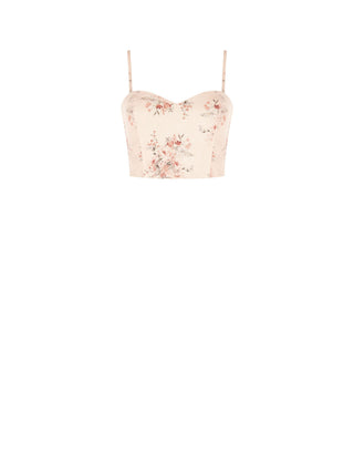 Floral Print Denim Bustier Top