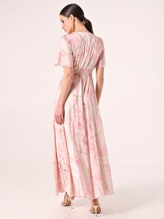 Abito Lungo Marmorizzato Glitter Rosa