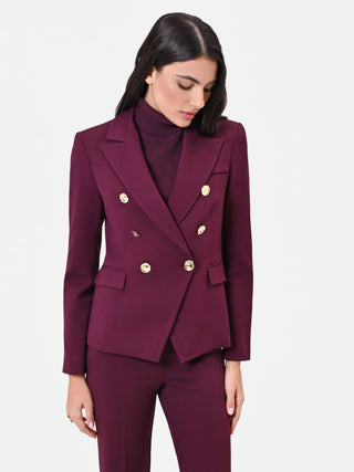 Burgundy Double-Breasted Jacket with Gold Buttons