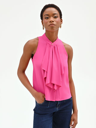 Top fuxia in georgette con rouche a cascata
