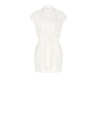 Robe chemise blanche à détails frangés