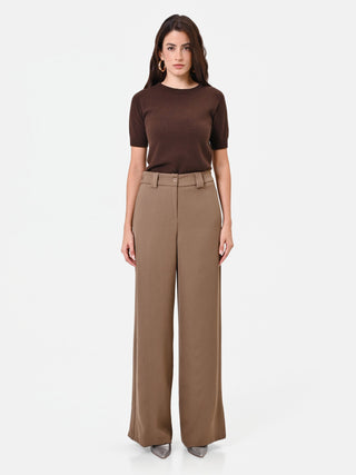 Pantalone tortora a gamba larga