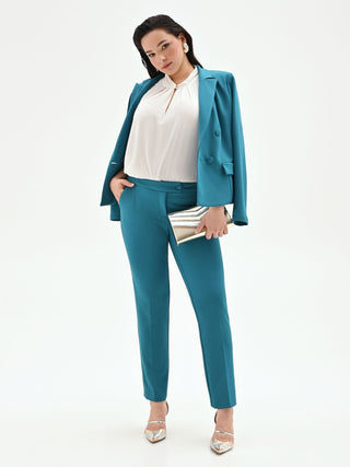 Pantalone Curvy blu ottanio con piega in scuba mano crepe