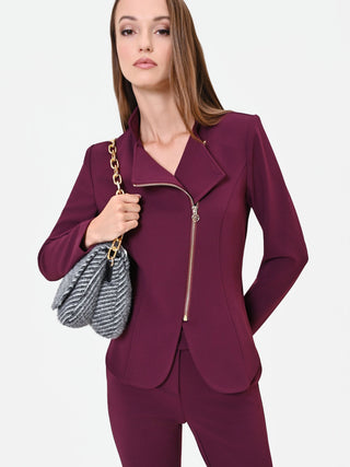 Giacca bordeaux rosso con zip asimmetrica
