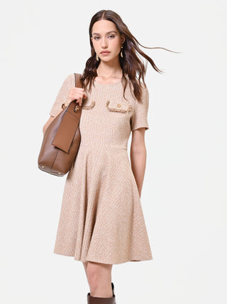 Robe courte taupe effet tweed