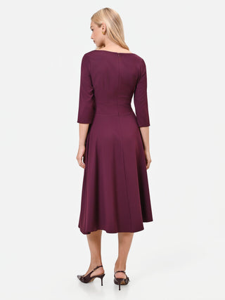 Burgundy Red Polyviscose Midi Dress with Buckle Detail