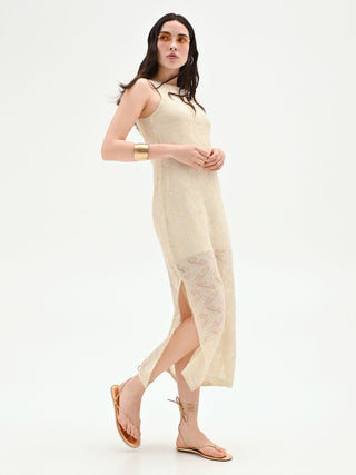 Geometric Gold Knit Maxi Dress