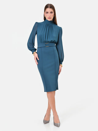 Teal Green Draped Sheath Dress