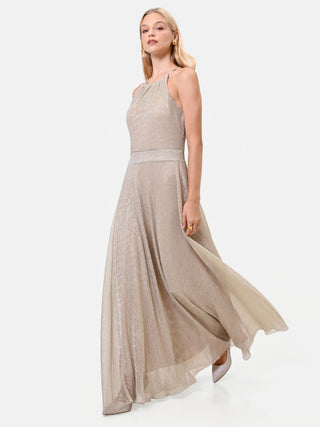 Long Gold Georgette Halter Dress