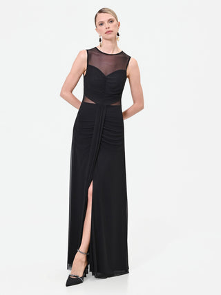 Schwarzes Maxikleid mit Tüll-Details
