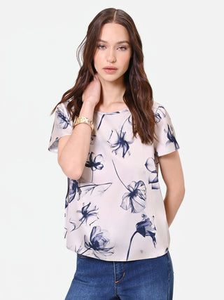 Navy Blue Floral-Print Blouse