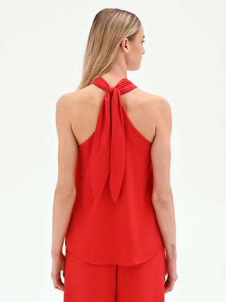 Top rosso con scollo all'americana e anello