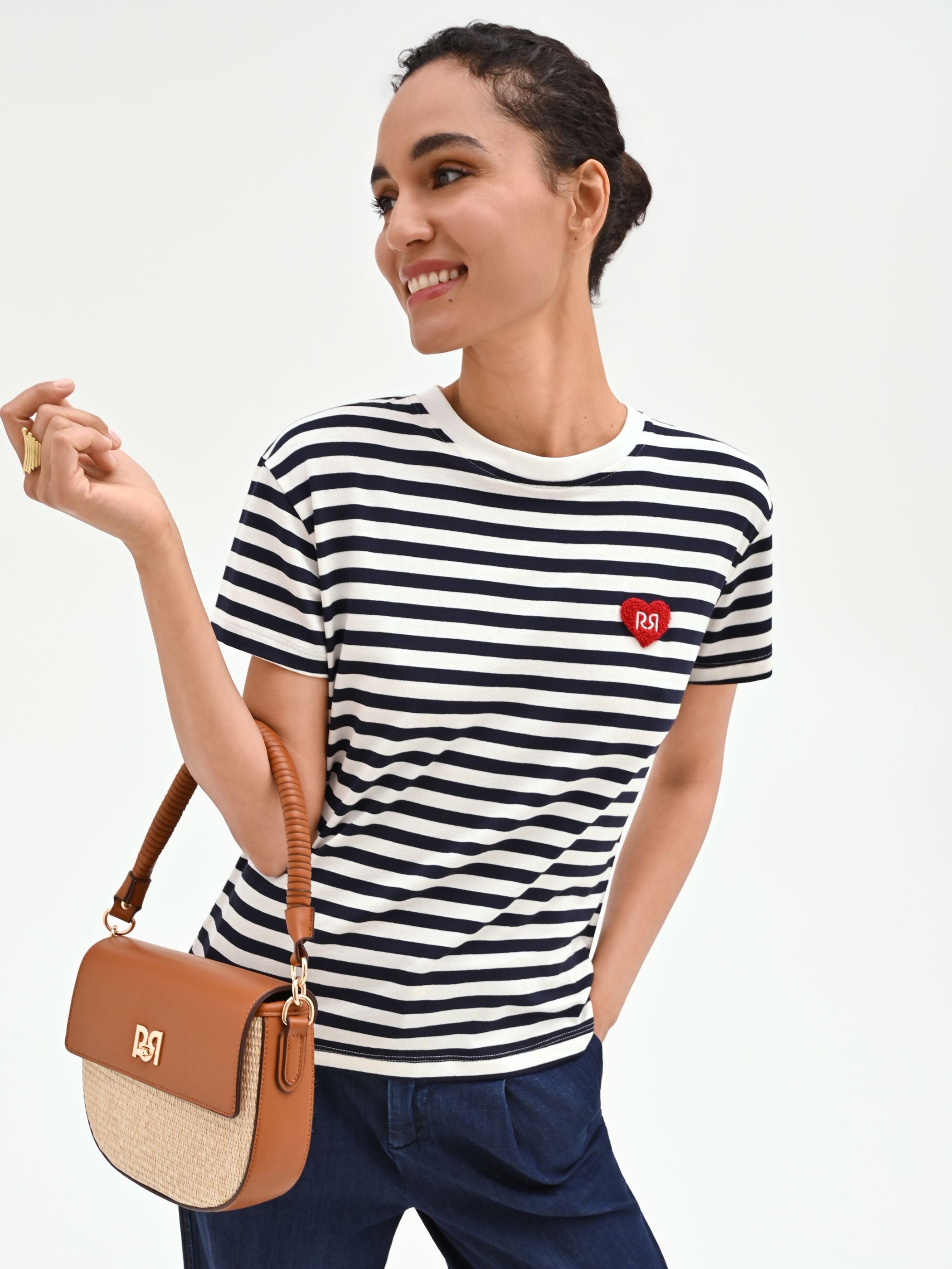 Blue Striped T-Shirt with Heart Patch – Rinascimento