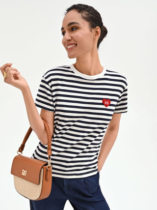 Blue Striped T-Shirt with Heart Patch