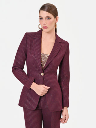 Burgundy Pinstripe Viscose-Blend Jacket