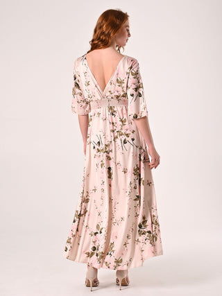 Langes Kleid mit Blumenmuster in Rosa