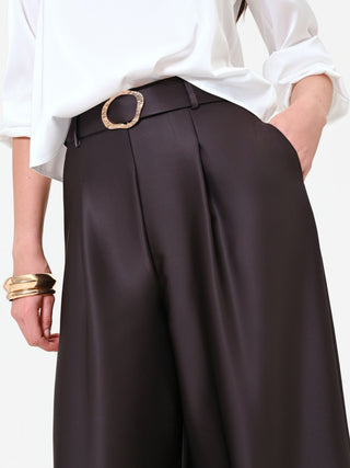 Dark Brown Belted Palazzo Pants