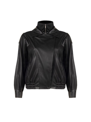 Giacca Curvy  in similpelle nera con chiusura asimmetrica