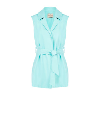 Gilet Verde Acqua con Cintura in Misto Viscosa effetto Crinkle