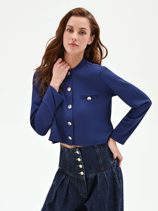 Cardigan blu morbido con bottoni dorati