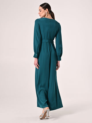 Royal Green Jumpsuit with Monogram Belt