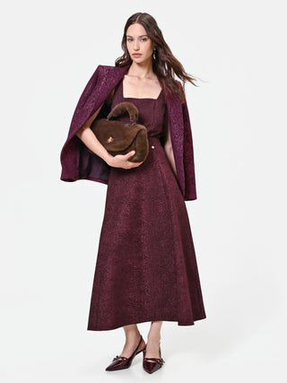Falda midi burdeos de jacquard lamé