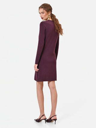 Burgundy Viscose Sheath Dress with Mesh Insert
