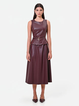 Abito midi in similpelle rosso bordeaux