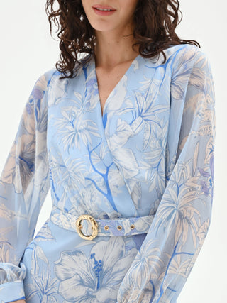 Robe courte fleurie bleu ciel