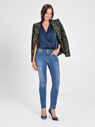Crossover Top in Blue Satin