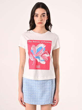 T-Shirt Stampata con Ricamo in Rilievo