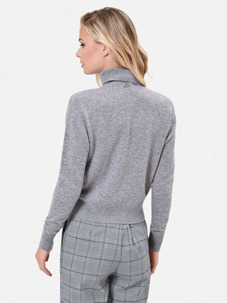 Light Grey Turtleneck Sweater with Ribbed Trims