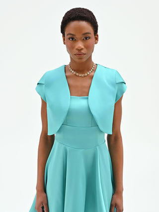 Coprispalla bolero turchese azzurro con maniche a cappuccio