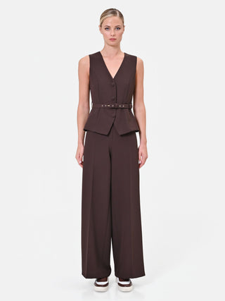 Brown cady jumpsuit with vest effect and belt