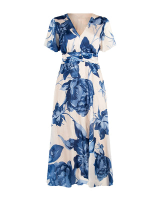 Abito lungo Curvy blu brillante con stampa floreale