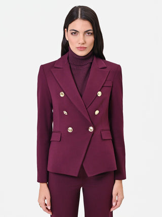Burgundy Double-Breasted Jacket with Gold Buttons