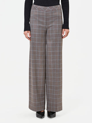 Dark Brown Check Polyviscose Wide-Leg Trousers