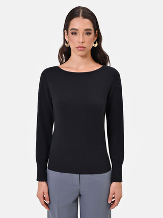 Black Viscose Boat Neck Sweater