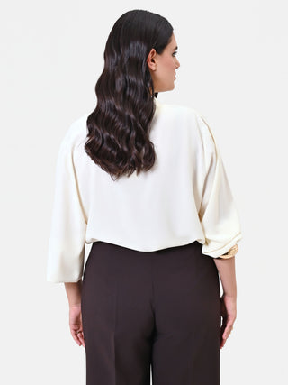 Blusa Curvy  panna con collo a scialle