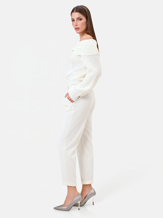 Cream Cropped Cuffed Trousers
