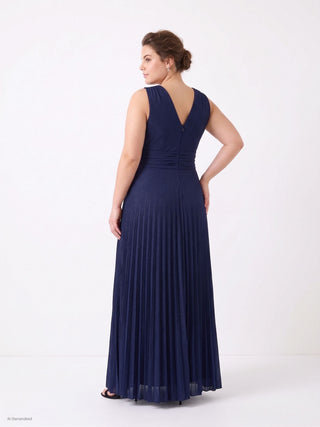 Navy blue long curvy dress in glitter jersey