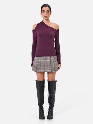 Maglia in viscosa bordeaux con scollo asimmetrico
