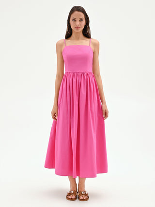 Fuchsia Midi Dress with Full Skirt